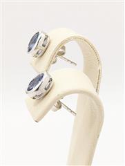 14K 1.8g White Gold Synthetic Oval Blue Sapphire Stud Open Work Bezel Earrings